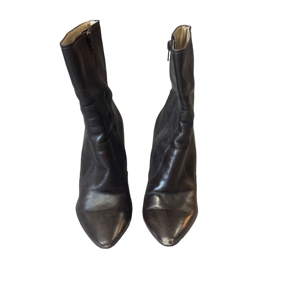Via Spiga Brown Leather Pointed Toe Stiletto Ankle Boots Size‎ 7M Made in Brazil
